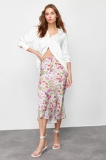 Trendyol Multicolored Floral Patterned Satin Maxi Length Woven Skirt