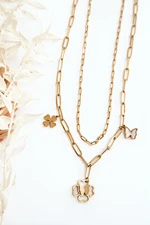 Gold double chain with clover and butterflies