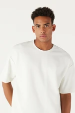 AC&Co / Altınyıldız Classics Men's Ecru Oversize Loose Cut Crew Neck Short Sleeve Thick Textured Sweatshirt T-Shirt
