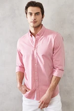 AC&Co / Altınyıldız Classics Men's Claret Red Slim Fit Slim Fit Button Down Collar 100% Cotton Plain Casual Shirt.