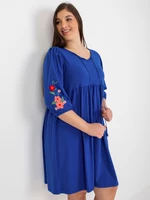 Dark blue oversized flared dress with embroidery