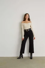 VATKALI Women's Anthracite Flared Wide Leg Jeans