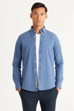 AC&Co / Altınyıldız Classics Men's Blue Slim Fit Slim Fit Shirt with Hidden Buttons Collar