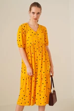 Bigdart 1976 V-Neck Patterned Dress - Mustard