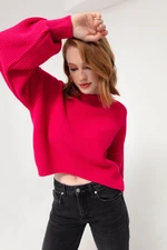 Lafaba Women's Fuchsia Crew Neck Knitwear Sweater