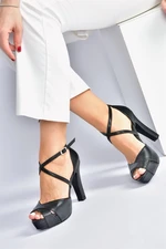 Fox Shoes Black Platform Thick Heeled Women's Evening Dress Shoes