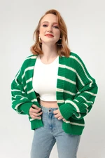 Lafaba Women's Green Oversize Striped Knitwear Cardigan