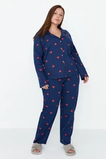 Trendyol Curve Navy Blue Heart Knitted Pajamas Set