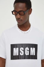 Bavlnené tričko MSGM pánsky,biela farba,s potlačou,2000MM520.200002