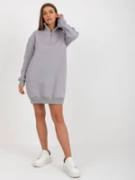 Grey mini sweatshirt dress with basic zipper