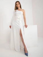 Ecru maxi evening dress on one shoulder