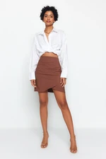 Trendyol Dark Brown Ruffle Detailed Double Breasted Mini Woven Skirt