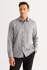 ALTINYILDIZ CLASSICS Men's Gray Slim Fit Slim Fit Classic Collar Cotton Dobby Shirt.