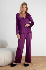 Trendyol Purple Satin Shirt-Pants Weave Pajamas Set