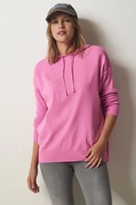 Happiness İstanbul Women's Pink Hooded Pocket Knitwear Sweater