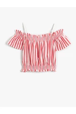 Koton Off-the-Shoulder Striped Cotton Shirt with Short Sleeves