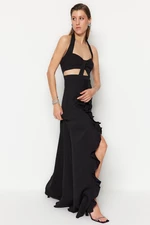Trendyol Long Evening Dress With Black Lined Woven Window/Cut Out Detail