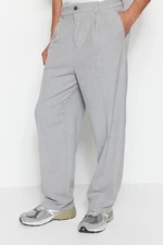 Trendyol Men's Gray Palazzo Elastic Waist Pleated Trousers