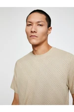 Koton Basic Jacquard T-Shirt, Crew Neck Short Sleeved