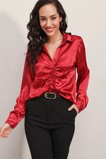 Bigdart 20112 Pleated Satin Shirt - Claret Red