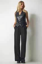Happiness İstanbul Women's Black Palazzo Pants with Pockets