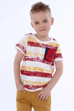 Boy's Striped T-shirt with Pocket / Burgundy