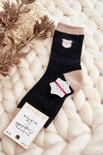 Dámské teplé ponožky s medvídkem, černé