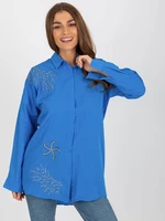Dark blue oversize button shirt with embroidery