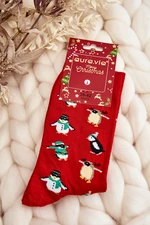 Pánské vánoční bavlněné ponožky s červenými tučňáky