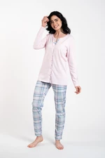 Dámské pyžamo Emilly, dlouhý rukáv, dlouhé kalhoty - růžová/potisk