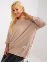 Beige basic blouse plus sizes with 3/4 sleeves
