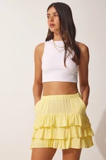 Happiness İstanbul Women's Yellow Patterned Ruffle Viscose Shorts Skirt