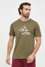 Bavlnené tričko adidas pánske, zelená farba, s potlačou, IR5830