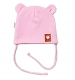 Bavlněná dvouvrstvá čepice s oušky na zavazování TEDDY - růžová, Baby Nellys, vel. 56-62 (0-3m)