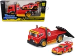 JDM Flatbed Truck 17 Red "RAUH-Welt BEGRIFF" and Porsche RWB 911 993 17 Red "Muscle Transports" Series 1/64 Diecast Model Cars by Muscle Machines