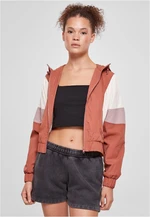 Women's short 3-color crinkle jacket terracotta/white sand/duskrose