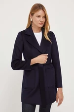 Vlnený kabát MAX&Co. tmavomodrá farba, prechodný, bez zapínania