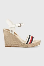 Sandály Tommy Hilfiger CORPORATE WEDGE dámské, béžová barva, na klínku, FW0FW07086