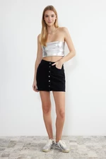 Trendyol Black More Sustainable Front Buttoned High Waist Mini Denim Skirt