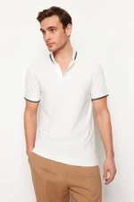 Trendyol White Regular/Normal Fit Color Block Textured Polo Neck T-shirt