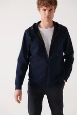Avva Navy Blue Unisex Sweatshirt Hooded Flexible Soft Texture Interlock Fabric Zippered Regular Fit