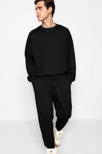 Trendyol Black Tracksuit Oversize/Wide-Fit Long Sleeve Labeled Fleece Inner