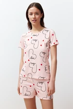 Trendyol Salmon Cotton Heart Knitted Pajamas Set