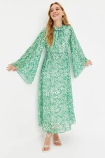 Trendyol zelené tkané šifónové večerní šaty s květinovým vzorem