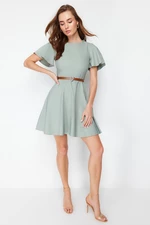 Trendyol Mint Belted Skirt Flounce Mini Woven Dress