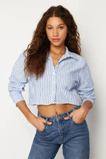 Trendyol Blue Striped Low Sleeve Crop Regular Fit Woven Shirt