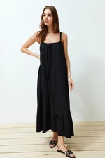 Trendyol Black Back Detailed Strappy Wrapped/Textured Maxi Knitted Dress