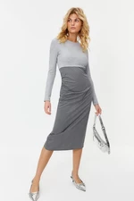 Trendyol Gray Knitted Mixed Woven Dress