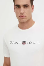 Bavlnené tričko Gant pánsky, béžová farba, s potlačou