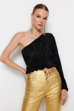 Trendyol Black Single Sleeve Pleated Blouse